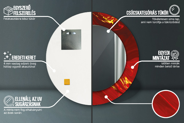 Lustro z drukowaną ramką okrągłe Czerwony marmur