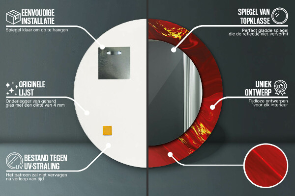 Lustro z drukowaną ramką okrągłe Czerwony marmur