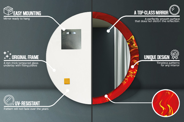 Lustro z drukowaną ramką okrągłe Czerwony marmur