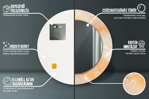 Lustro z drukowaną ramką okrągłe Marmur onyks