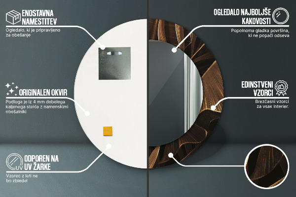 Lustro z drukowaną ramką okrągłe Brązowe liście bananowca