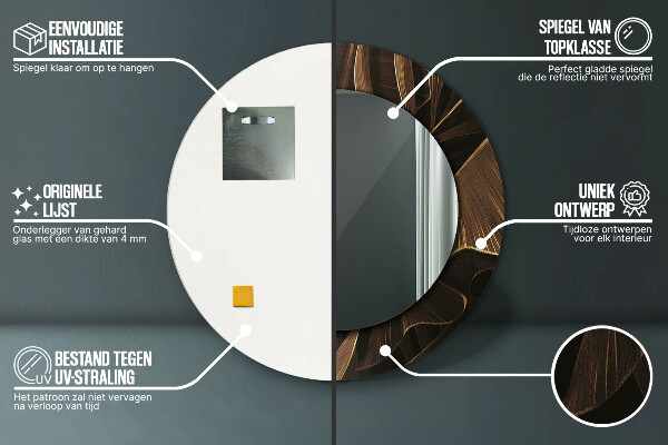 Lustro z drukowaną ramką okrągłe Brązowe liście bananowca