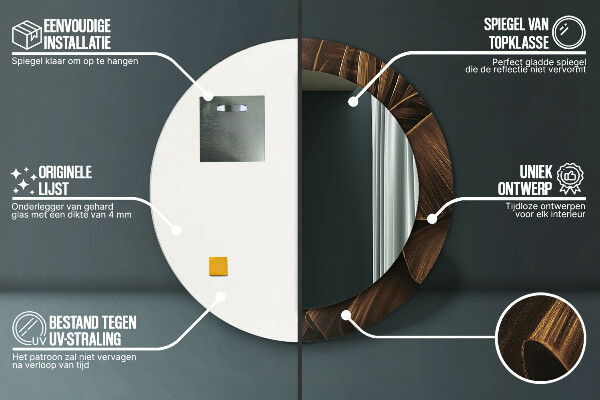 Lustro z drukowaną ramką okrągłe Brązowe liście bananowca