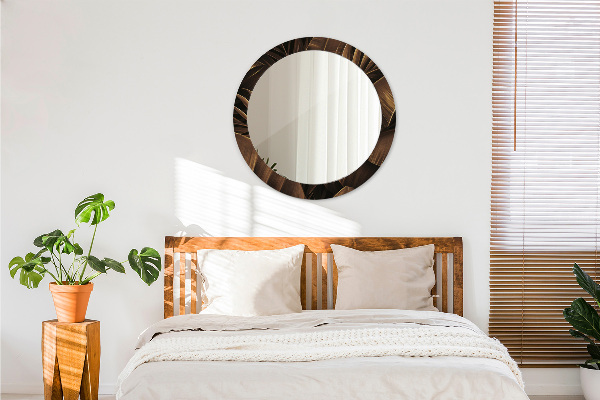 Lustro z drukowaną ramką okrągłe Brązowe liście bananowca