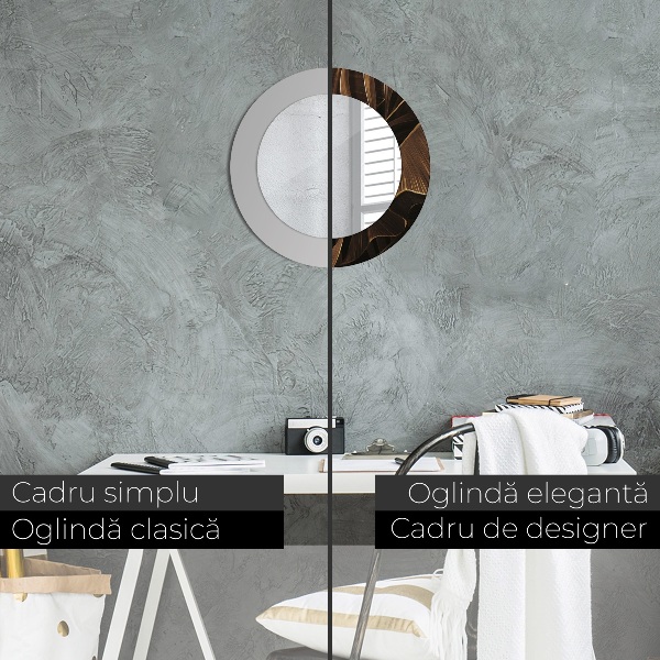 Lustro z drukowaną ramką okrągłe Brązowe liście bananowca