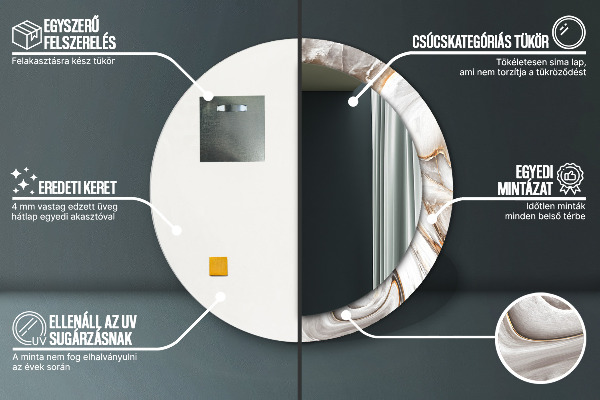 Lustro ścienne dekoracyjne okrągłe Jasny marmur