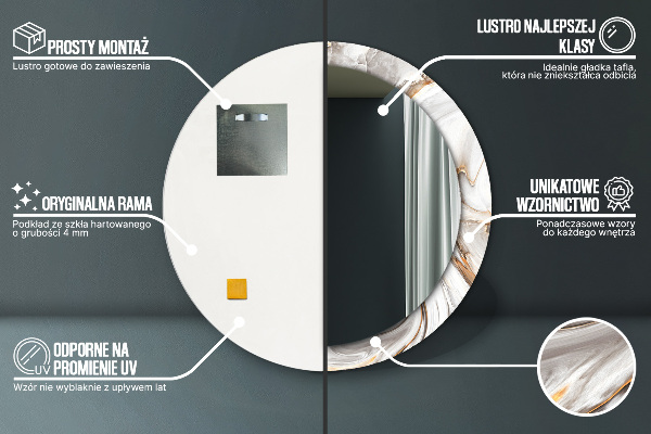 Lustro ścienne dekoracyjne okrągłe Jasny marmur