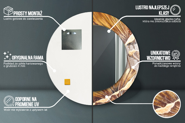 Lustro ramka z nadrukiem okrągłe Złote liście