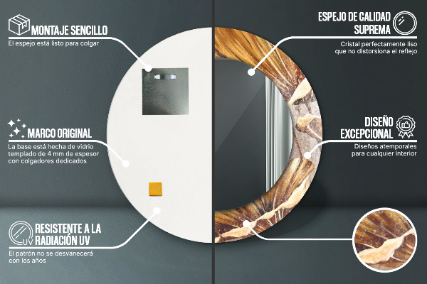 Lustro ramka z nadrukiem okrągłe Złote liście