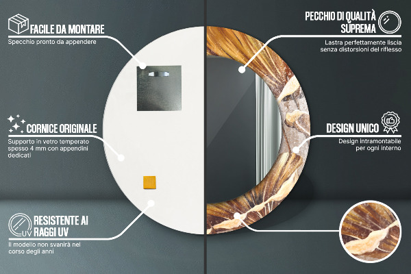 Lustro ramka z nadrukiem okrągłe Złote liście