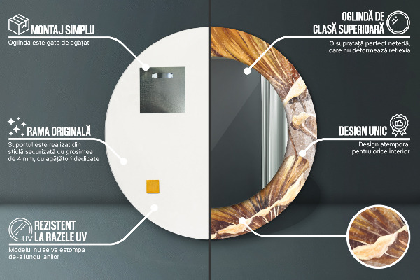 Lustro ramka z nadrukiem okrągłe Złote liście