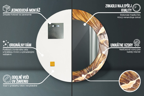 Lustro ramka z nadrukiem okrągłe Złote liście