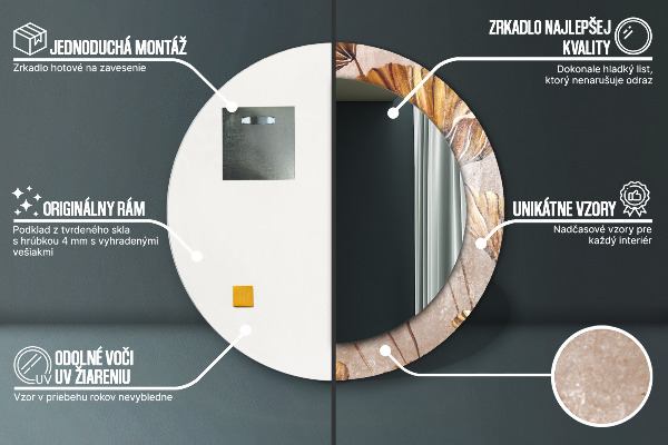 Lustro ramka z nadrukiem okrągłe Złote liście