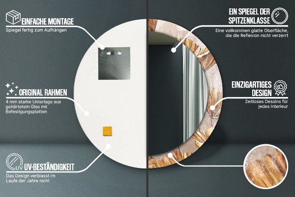 Lustro ramka z nadrukiem okrągłe Złote liście