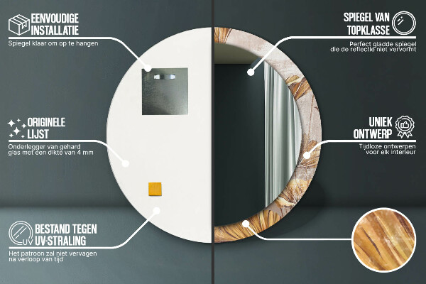 Lustro ramka z nadrukiem okrągłe Złote liście