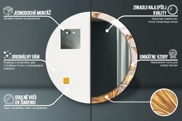 Lustro ramka z nadrukiem okrągłe Złote liście