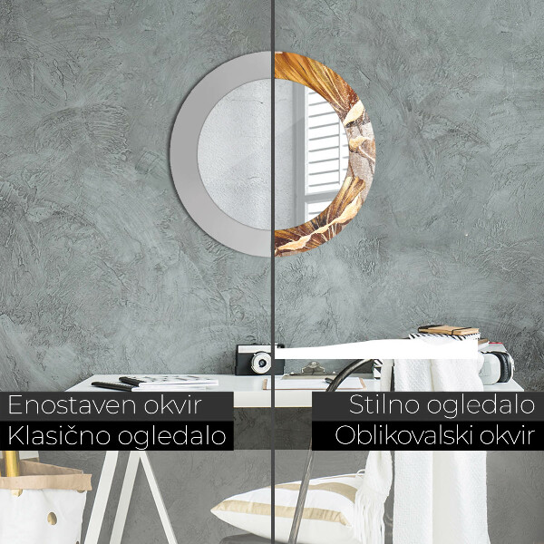 Lustro ramka z nadrukiem okrągłe Złote liście