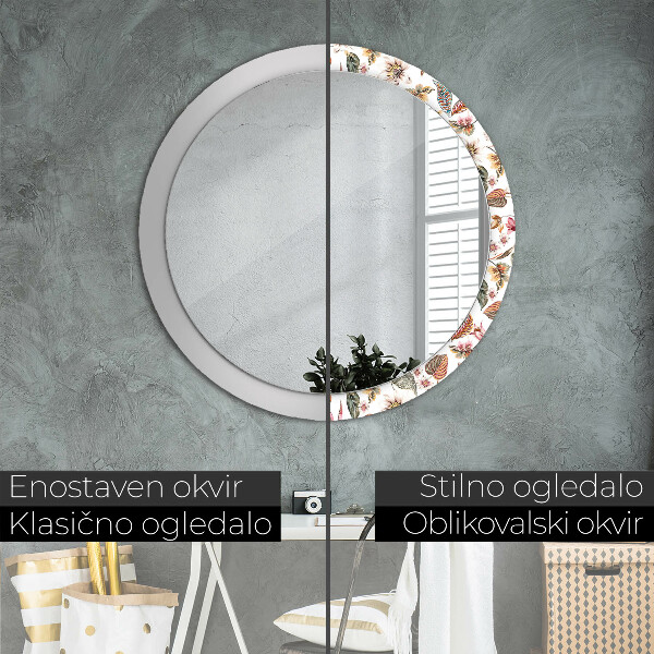 Lustro ścienne dekoracyjne okrągłe Vintage kwiaty