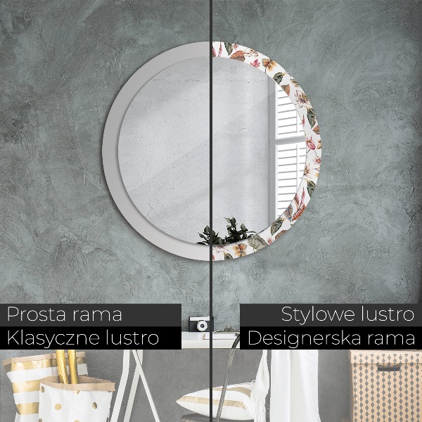 Lustro ścienne dekoracyjne okrągłe Vintage kwiaty