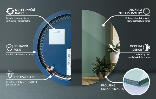 Lustro okrągłe z podświetleniem LED fi 50 cm