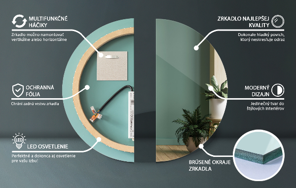 Lustro okrągłe łazienkowe podświetleniem LED fi 70 cm