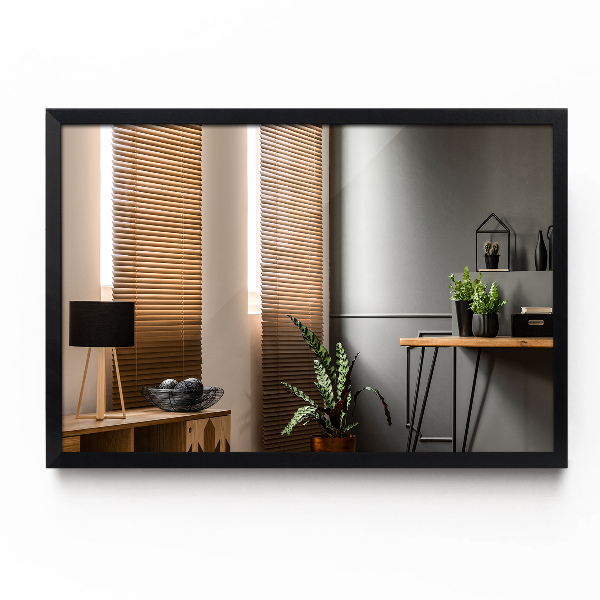 Lustro prostokątne z czarną ramką MDF do salonu 80x60 cm