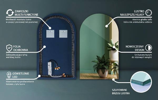 Lustro LED półowalne 40x70 cm