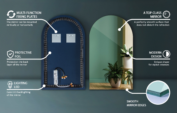 Lustro LED półowalne 40x70 cm