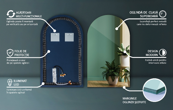 Lustro LED półowalne 40x70 cm