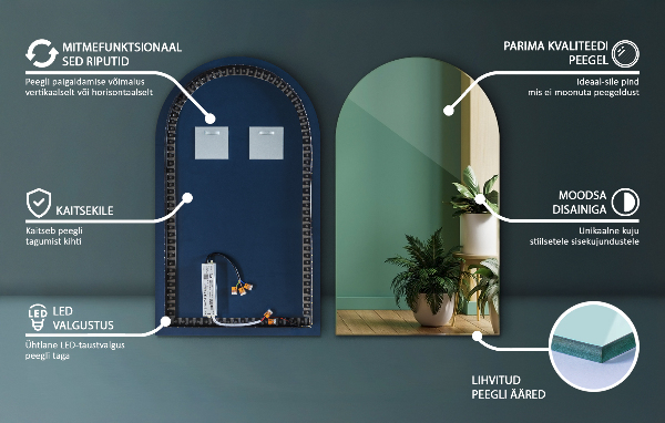 Lustro LED półowalne 40x70 cm