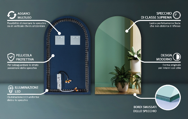 Lustro arkadowe z podświetleniem LED 45x80 cm