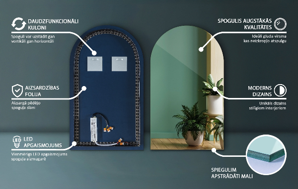 Lustro arkadowe z podświetleniem LED 45x80 cm