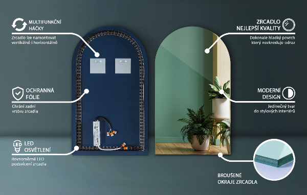 Lustro zaokrąglone podświetlane 60x100 cm