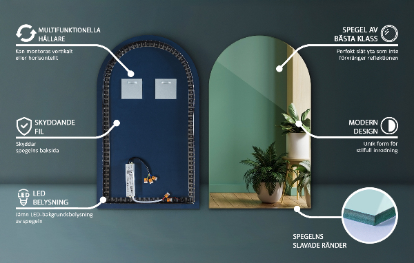 Lustro zaokrąglone podświetlane 60x100 cm