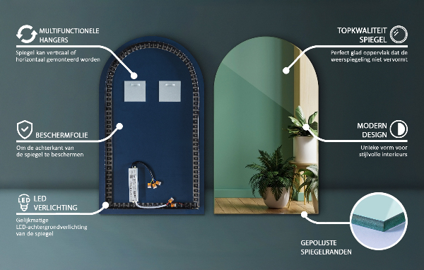 Lustro zaokrąglone podświetlane 60x100 cm