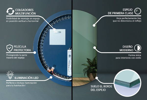 Lustro okrągłe ścięte led 70x80 cm