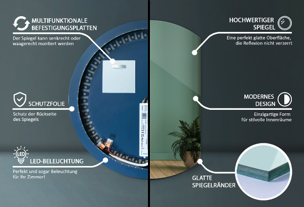 Lustro ścięte led 74x90 cm