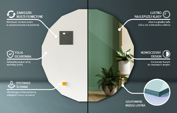 Lustro geometryczne oryginalny kształt 50x50 cm
