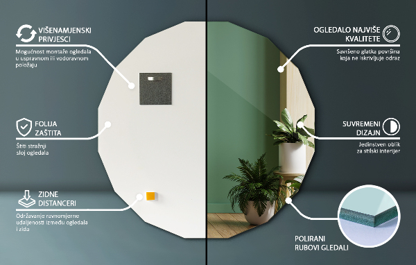 Lustro w kształcie wielościanu estetyczne 80x80 cm