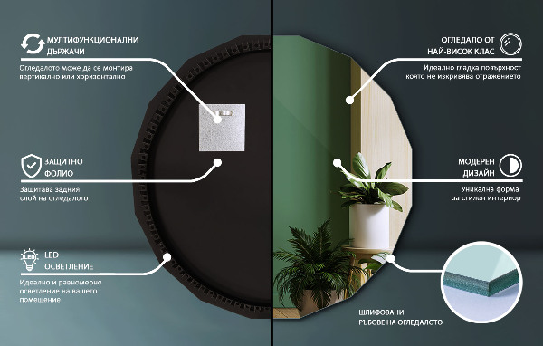 Lustro wielokątne LED 50x50 cm