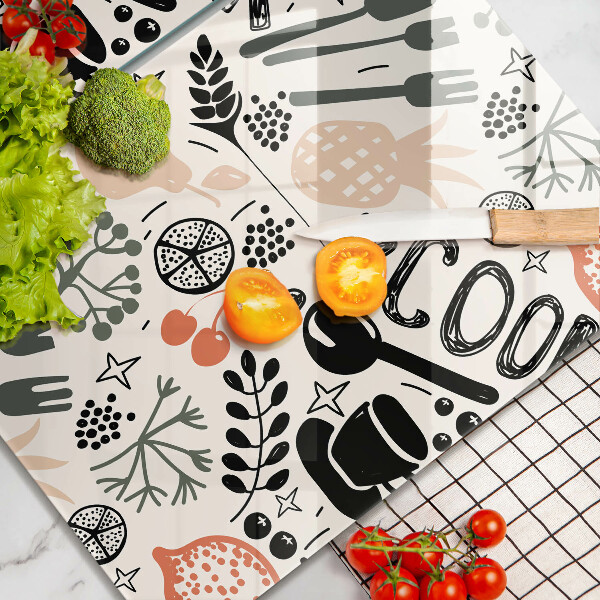 Osłona ściany przy kuchence gazowej Rysunkowy motyw kuchenny