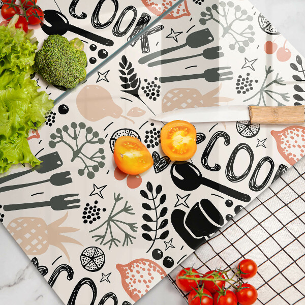 Osłona ściany przy kuchence gazowej Rysunkowy motyw kuchenny