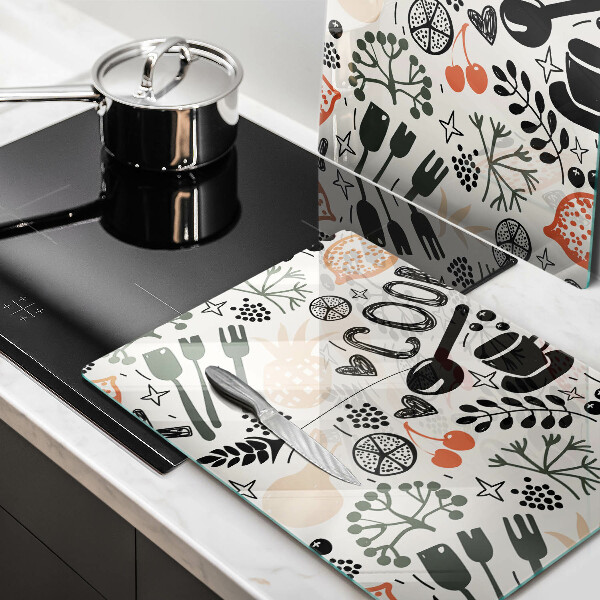 Osłona ściany przy kuchence gazowej Rysunkowy motyw kuchenny