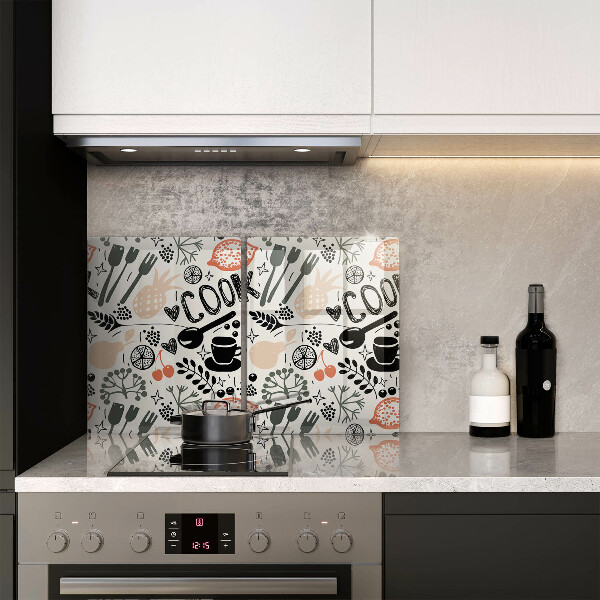 Osłona ściany przy kuchence gazowej Rysunkowy motyw kuchenny