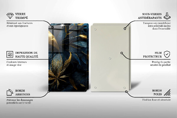 Osłona ściany przy kuchence gazowej Ozdobne liście ze złotem