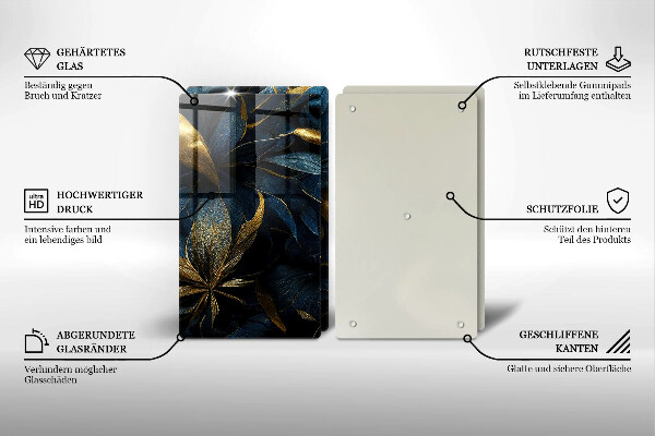 Osłona ściany przy kuchence gazowej Ozdobne liście ze złotem