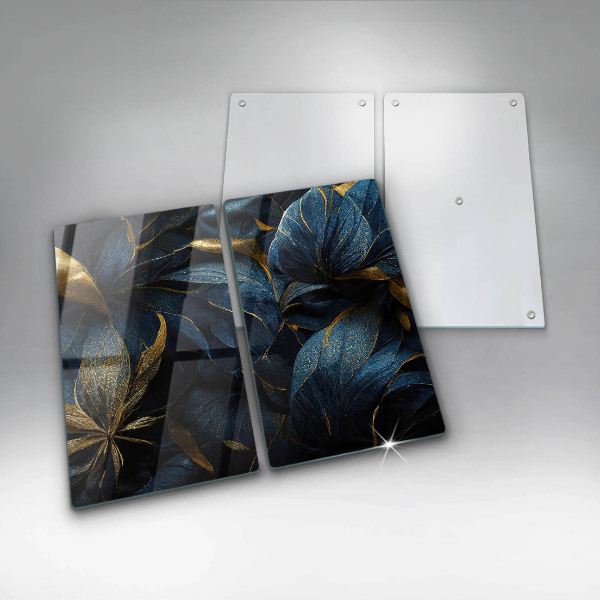 Osłona ściany przy kuchence gazowej Ozdobne liście ze złotem