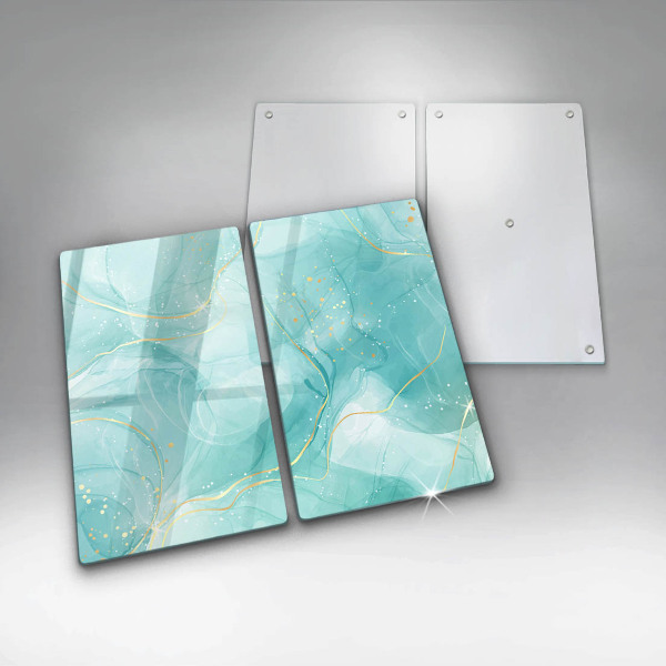 Osłona ściany przy kuchence gazowej Błękitno-złota abstrakcja