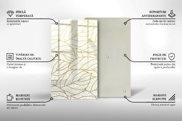 Osłona ściany przy kuchence gazowej Wzór line-art liście