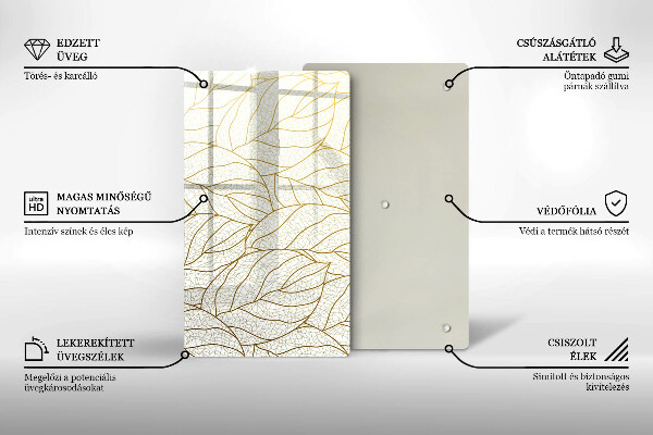 Osłona ściany przy kuchence gazowej Wzór line-art liście